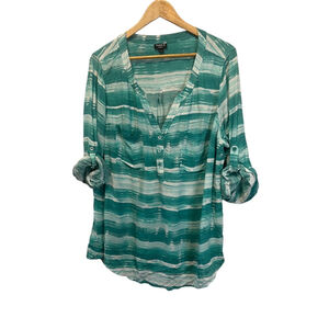 TORRID Teal & White Striped Roll Up Sleeve Lightweight Casual Top 3